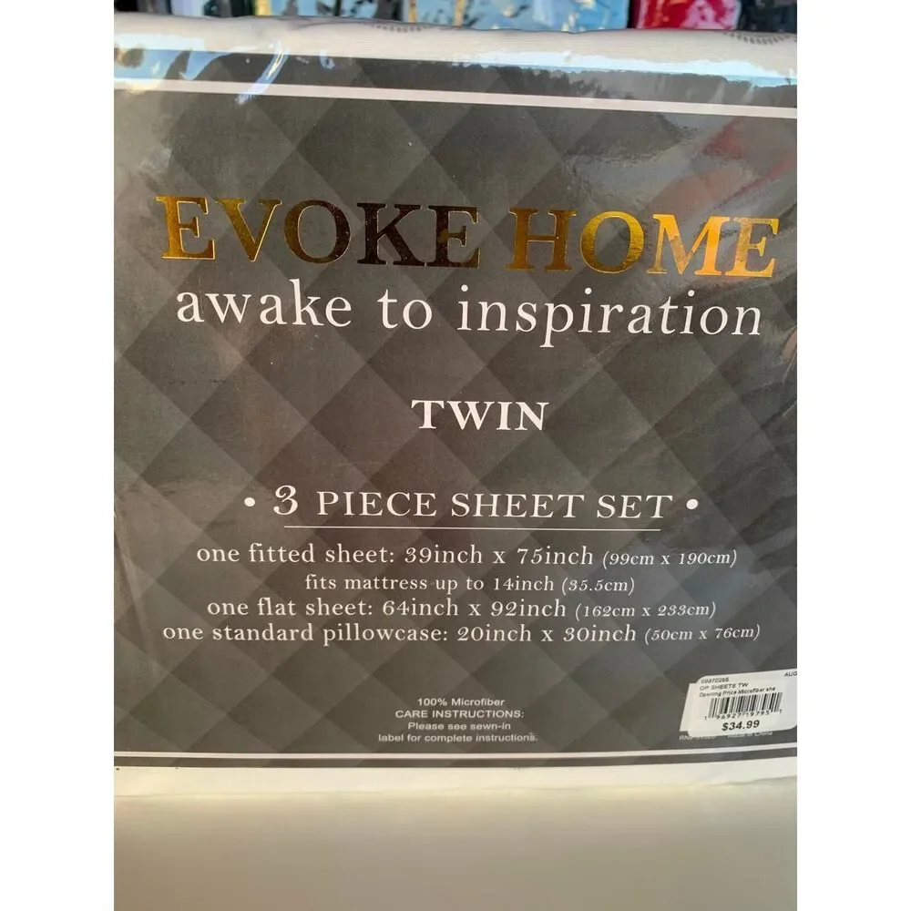 Evoke Home Awake To Inspiration Grey Twin 3 piece Size Sheet Set Microfiber GEO